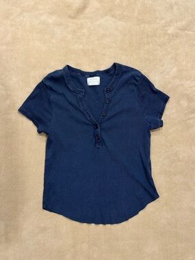 Y2k Navy Short-Sleeve Henley Top